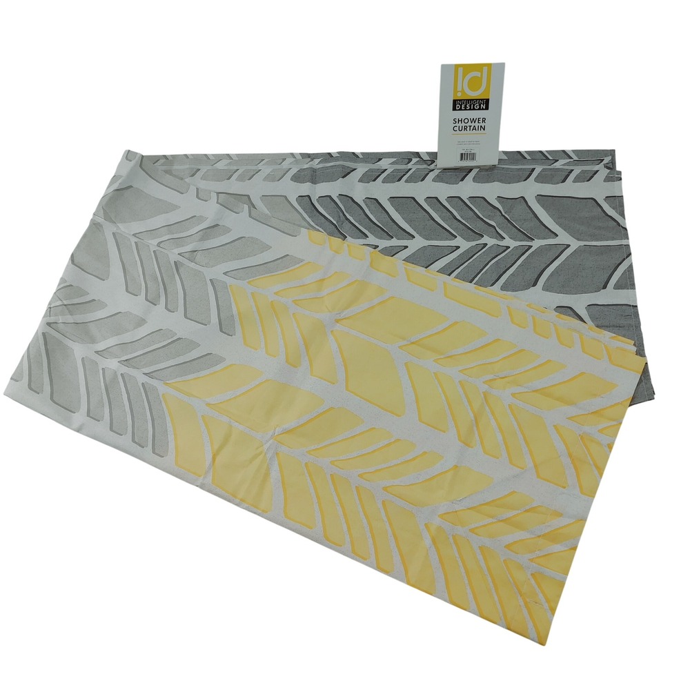 Intelligent Design Feather‎ Leaf Shower Curtain Yellow Gray 72x72 Polyester